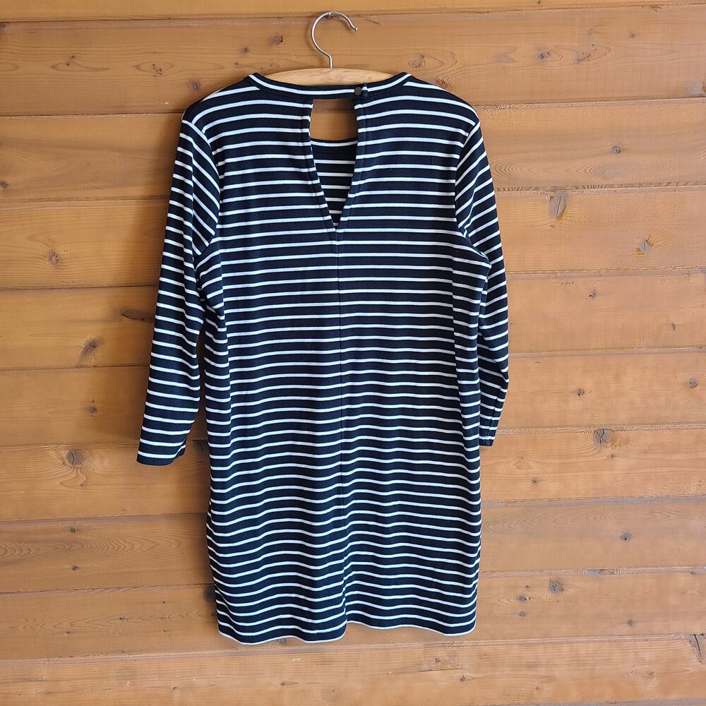 Madewell Shirt Dress Mini Black Stripe Keyhole Long Sleeve XL Boho Minimalist - Picture 4 of 4